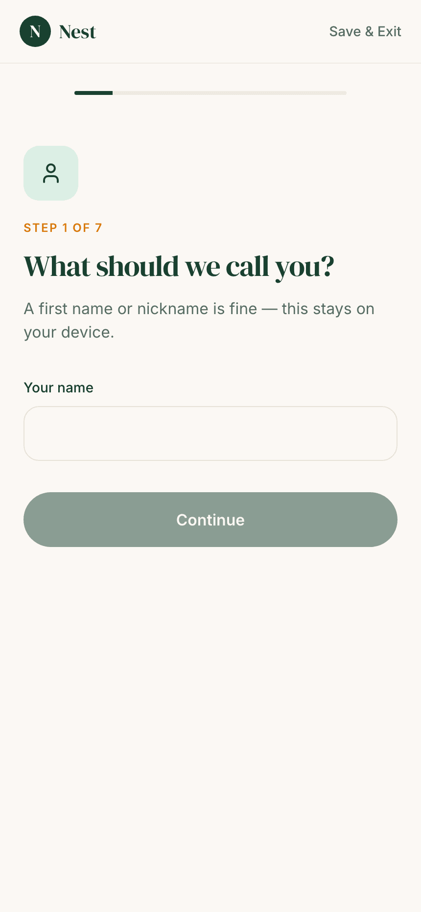 Nest onboarding — name